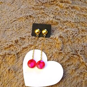 PINK drop dangle goldtone earrings
